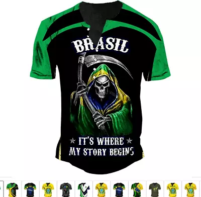 Variety Of V-Neck Brazil T Shirts Brazilian Flag Henley Shirts REGULAR SIZING • $14.95