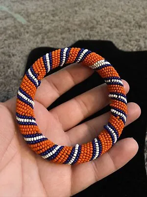 Vintage African Masai  Beaded Bracelet Orange  Blue White • $15.99