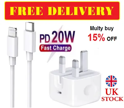 For IPhone 15 14 13 12 11 X Pro XS MAX Fast Charging USB-C PD Plug Charger Cable • £7.98