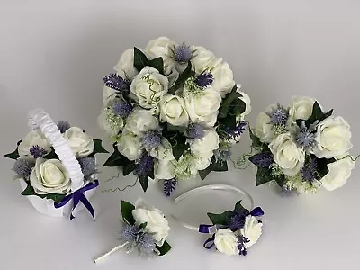£12 • Buy Wedding Flowers Scottish Thistle Rose Bouquets Bride Bridesmaid Flower-Girl Wand