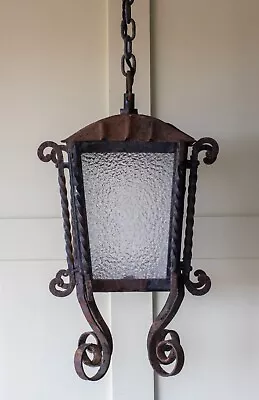 Large French Wrought Iron & Hammered Glass Lantern Light (Antique) • £160