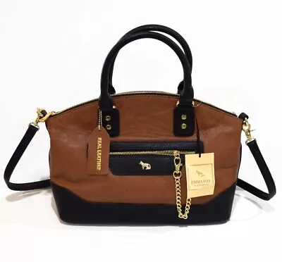 EMMA FOX Leather Dome Satchel Handbag Brown W. Gold Accents - Designer Handbags • $9.99