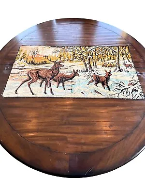 Vintage Italy Tapestry Deer Winter Snow Scene Wall Hanging Rug 38 X20  Elk J-AUC • $49
