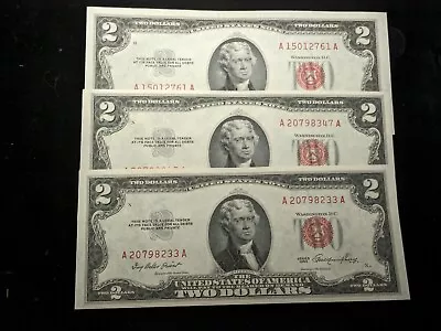 (3) 1953 RED SEAL TWO DOLLAR UNITED STATES NOTE 2 Dollar Bill Uncirculated #027 • $0.99