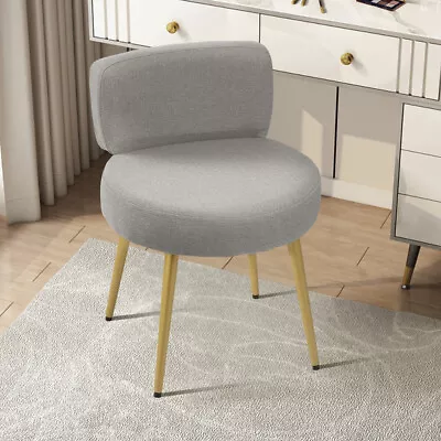 Linen Soft Upholstered Dressing Table Stool Backrest Makeup Bedroom Vanity Chair • £36.95