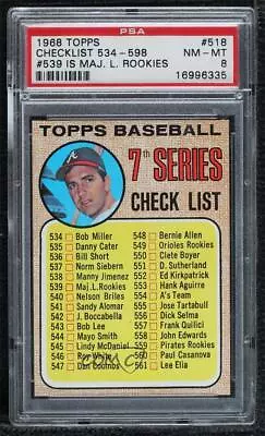 1968 Topps High # Checklist Clete Boyer 7th Series (539 Is Maj L Rookies) PSA 8 • $32.45