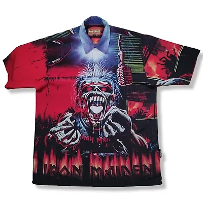 IRON MAIDEN Shirt Men's Large DRAGONFLY A Real Dead One Skull All Over Print • $75.78