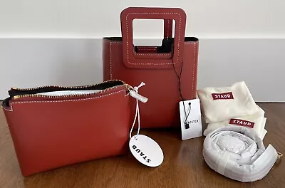 New!! Staud Mini Shirley Leather Bag Purse Cognac W Pouch Crossbody 2 Dust Bags • $155