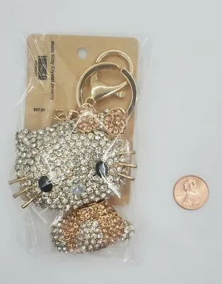 $21 • Buy Hello Kitty Sparkle Key Ring - Purse Jewelery Gold & Crystal Rhinestone NWT! 