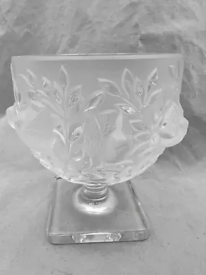 Vintage LALIQUE FRANCE Frosted Crystal ELIZABETH SPARROW Pedestal Bowl Dish Vase • $408.30