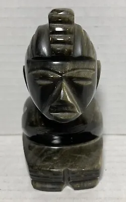 Vintage Carved Obsidian Black Gold Stone Mayan Aztec Incan Display Figure Statue • $24.99