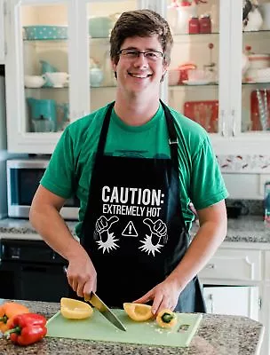 Caution: Extremely Hot Apron Grill BBQ Funny Apron Gift For Dad By ApronMen • $19.97