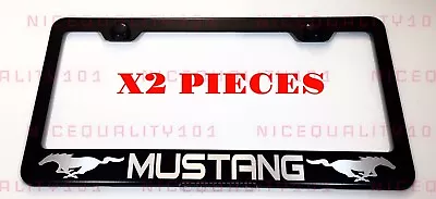 2X Mustang Stainless Steel Black Finished License Plate Frame Holder • $22.99