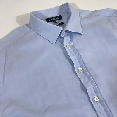 JAEGER Men's Long Sleeve Shirt Blue Size 17.5 100% Egyptian Cotton Classic Fit • £14.99