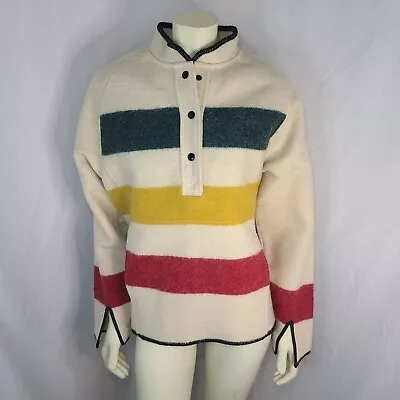 Vintage Woolrich Half Snap Hudson Bay Striped Wool Pullover Womens Sweater Sz M • $99.99