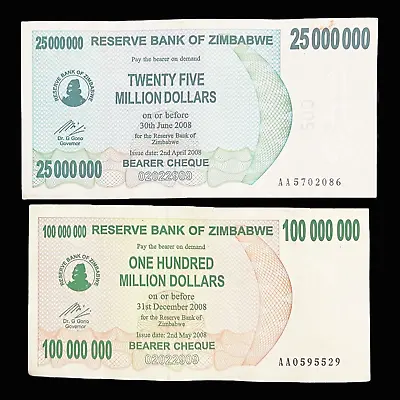 Zimbabwe 25 100 Million Dollar Bearer Cheque Bill Banknote Money - Pre Agro • $2.99