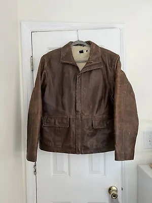 Vintage 90s J Crew Brown Leather Sherpa Lined Coat Size Large Men’s • $99.99