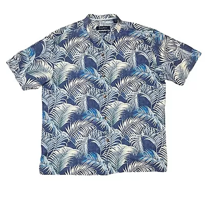 100% Silk Tommy Bahama XL Original Fit Men's Shirt Blue Palm Print Short Sleeve • $25