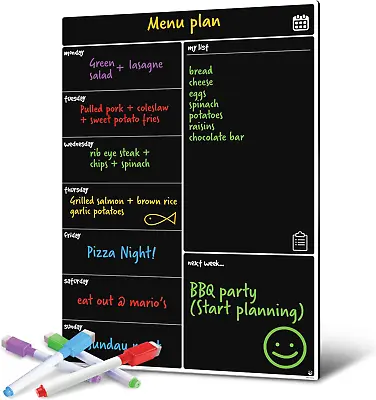 Smart Panda Magnetic Blackboard Fridge Calendar - Menu Planner Memo Or Weekly S • £16.83