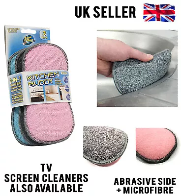 2 In 1 KITCHEN BUDDY MICROFIBRE & SCOURING CLEANING PAD CLOTH SCRUBBING POTS PAN • £2.89