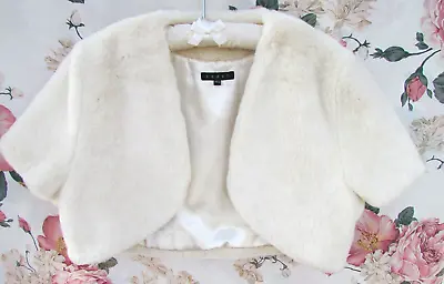 *Ivory Cream Soft Silky Fur Jacket Shrug M/L 12/14 By COAST £79 WORN ONCE • £24.99