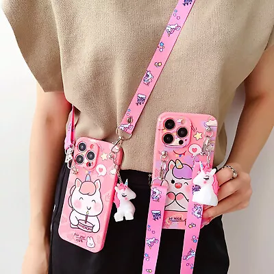 For IPhone Samsung Crossbody +Strap Unicorn Doll Holder Girls Phone Case Cover • £5.99