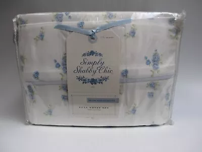 New Simply Shabby Chic BRITISH ROSE White Blue Floral FLANNEL Sheet Set - Full • $399.99