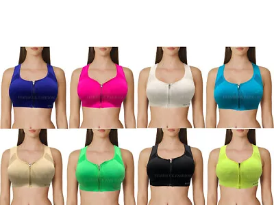 Sports Zip-front Bra Women Seamless Fitness Sexy Yoga Vest Girls Crop Tank Tops • £6.99