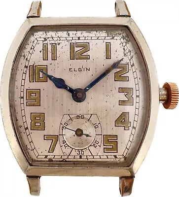 Vintage Elgin Men's Mechanical Wristwatch Grade 462 19k White RGP Tonneau Shaped • $50