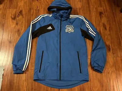 Adidas San Jose Earthquakes Blue Zip Up Rain Jacket Hoodie  • $40