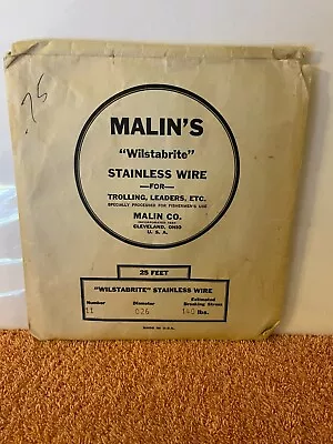 Vintage Malin's Wilstabrite Stainless Wire Trolling Leader. #8. 25' Unused.BX C • $6.30