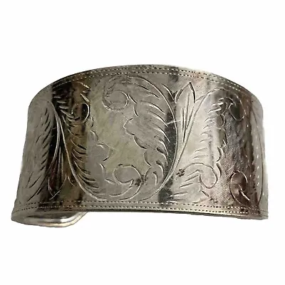 Vtg Sterling Silver 1.1” Wide Etched Cuff Bracelet 925 Signed SA Thailand 33.75g • $49.94