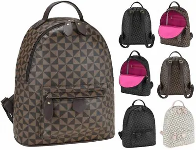 £9.99 • Buy Ladies Fashion Zip Printed Faux Leather Backpack Font Pocket Travel Handbag