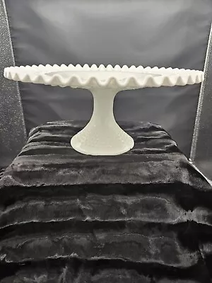 Vintage Fenton Hobnail Milk Glass Pedestal Cake Plate Stand 13” Ruffled Edge • $23.72