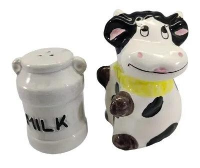 VTG Salt Pepper Shaker Farmhouse Country Black White Cow And Milk Can READ!!  • £18.02