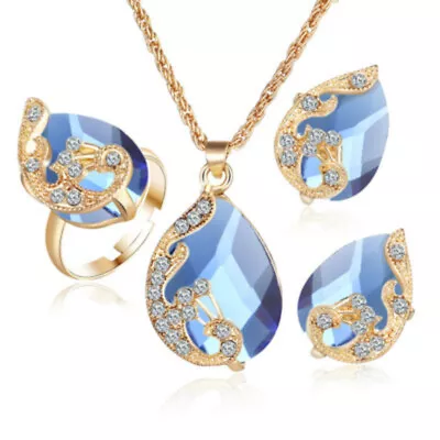 £3.98 • Buy Women Jewelry Set Gold 18K Gold Plated Crystal Peacock Necklace Earrings Rings