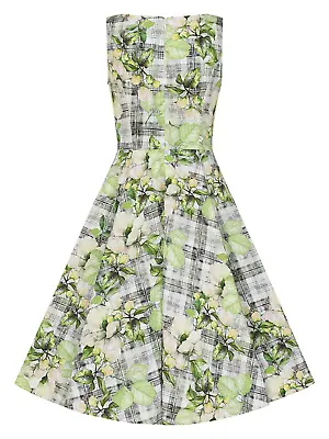 Lemon Florals 1950s Retro Pin-Up Vintage Style Check Swing Dress UK 8 - 18 • £67.99