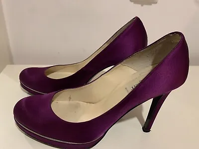 £40 • Buy Gorgeous LK Bennett Purple Satin Finish Sledge Platform Court Shoes -Size 39.5