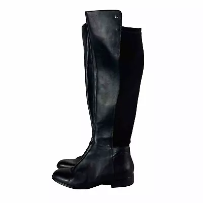 Michael Kors Bromley Boots 8M Womens Black Leather Zipper Riding Knee High • $94