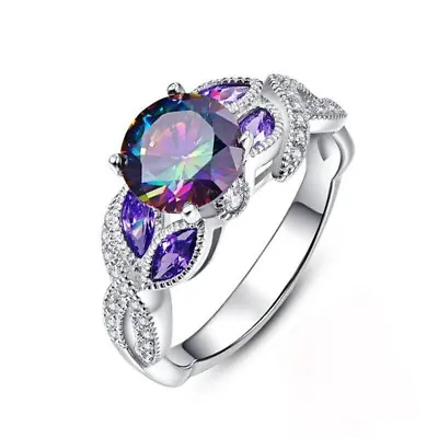 925 Sterling Silver Rainbow Mystical Fire Topaz Wedding Engagement Ring Size 10 • $15.74