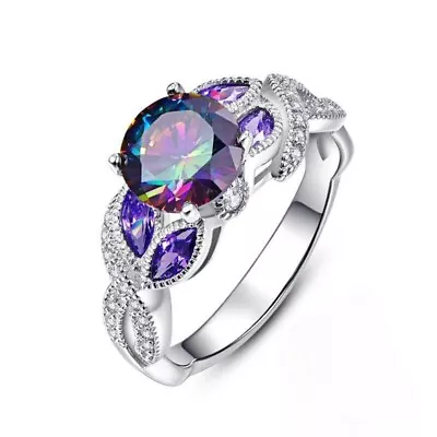 925 Sterling Silver Rainbow Mystical Fire Topaz Wedding Engagement Ring Size 7 • $15.74