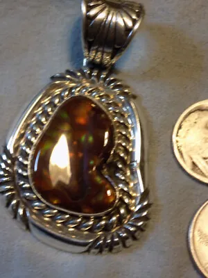 Large New Sterling Silver Fire Agate Pendant By Navajo Robert Shakey • $497.77