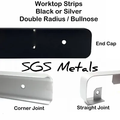 Worktop Strip DOUBLE 9mm Rad Silver Or Black Fits 38 - 40mm END STRAIGHT CORNER  • £3.55