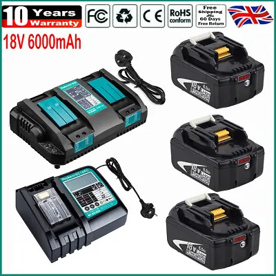 For Genuine Makita Battery 18V 6.0Ah BL1850B BL1860B BL1815N LXT DC18RD Charger • £126.90