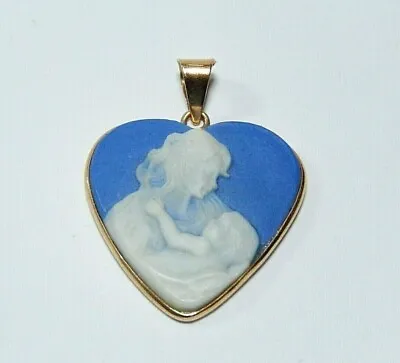 *VINTAGE*  10K Yellow Gold Mother Child Carved Cameo Heart Pendant 1 1/8  X 7/8  • $99