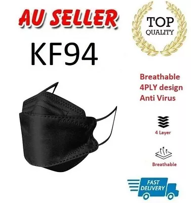 KF94 Face Mask Mouth Cover Protective Masks Disposable 4 Layers 3D Black AU • $2.25