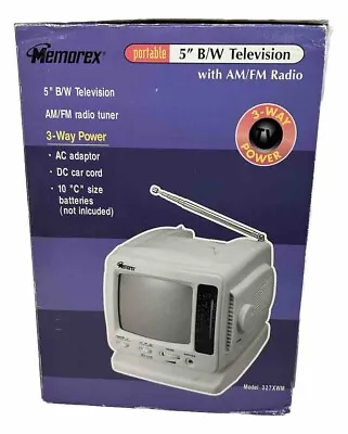 VTG Memorex 5  Black & White Portable TV  & Am/Fm Radio Receiver #327X WHITE NEW • $125