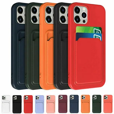 $10.44 • Buy Soft Silicone Case Cover With Card Slot Holder For IPhone 13 Pro Max XR 7 12 11 