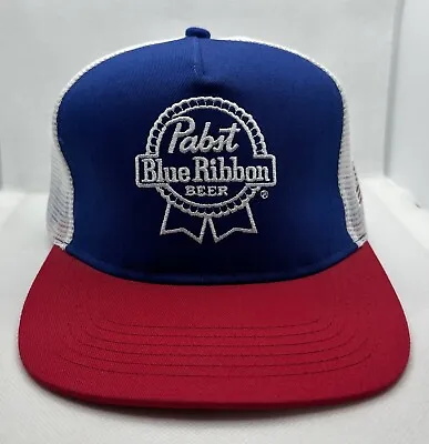 Pabst Blue Ribbon Beer PBR Trucker Hat Cap - Curved Bill Snapback Red White Blue • $12.99