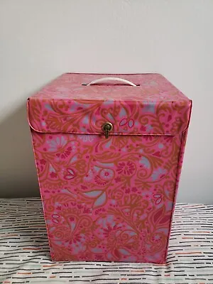 Vintage 1960s 60s Wig Storage Box Pink Floral Flower Vinyl Carry Case • $62